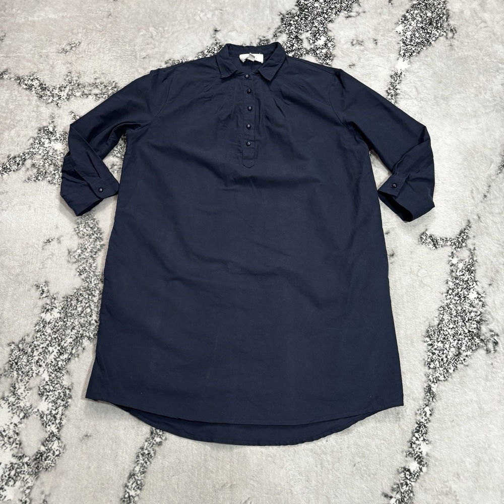 Pomander Place Polly Dress Womens Size M Navy Blue Cotton Popover Shirt Pockets